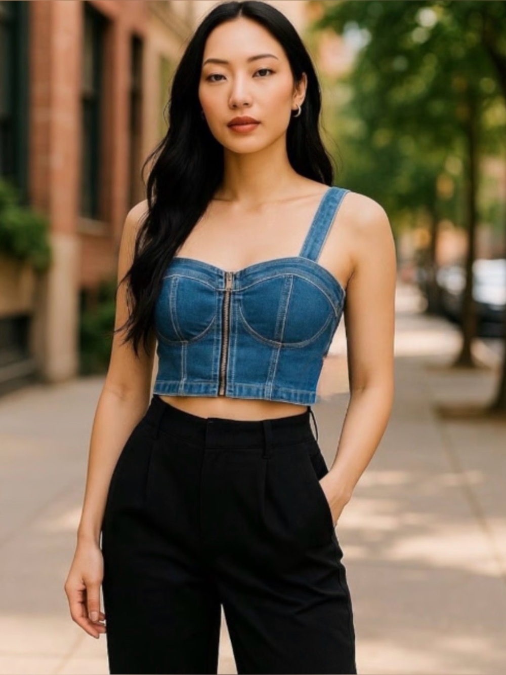 bp Blue Denim Elastic Top Large